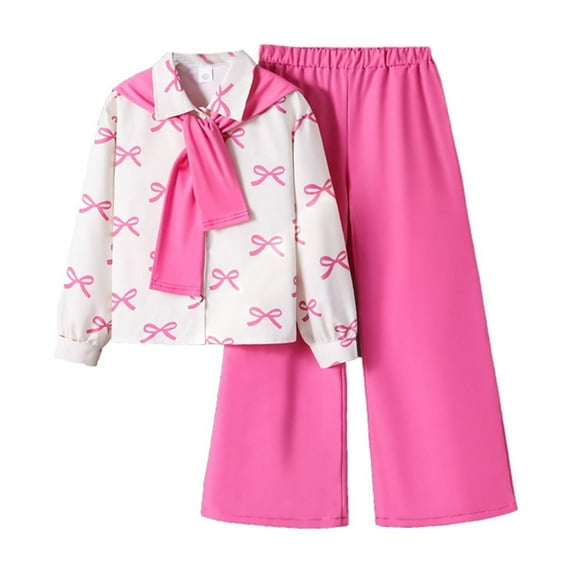 REDARER Girls 2-Piece Outfit - Long Sleeve Top & Pants with Detachable Bow, Soft Casual Wear for Everyday Play,Size:11-12 Years
