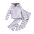 thumbnail image 1 of REDARER Girls 2 Piece Outfit Set Ribbed Knit Hoodie And Flare Pants Comfy Casual Toddler Kids Clothes For Fall Spring,5-6 Years, 1 of 9