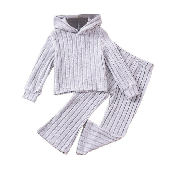 REDARER Girls 2 Piece Outfit Set Ribbed Knit Hoodie And Flare Pants Comfy Casual Toddler Kids Clothes For Fall Spring,5-6 Years