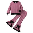 thumbnail image 1 of REDARER Girls 2 Piece Outfit Set Ribbed Long Sleeve Top and Flare Pants Casual Comfortable Fall Winter Clothes for Kids,6-7 Years, 1 of 7