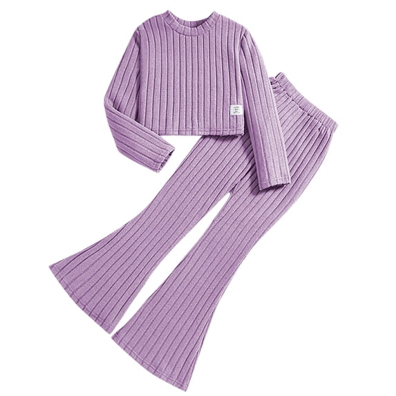REDARER Girls 2 Piece Outfits Long Sleeve Crop Tops Sweatshirt Ribbed Shirts and Flared Pants Jogger Pants Outfits,7-8 Years