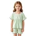 thumbnail image 1 of REDARER Girls 2-Piece Pajama Set, Lace Bow Short Sleeve Top & Shorts, Cute Cloud Print Loungewear,7-8 Years, 1 of 4
