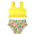 thumbnail image 1 of REDARER Girls 2 Piece Ruffle Bikini Set Solid Top with Tropical Floral Print High Waist Bottoms Bathing Suit,12-13 Years, 1 of 9