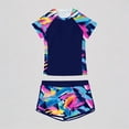 thumbnail image 1 of REDARER Girls 2-Piece Swim Set â Brushstroke Print Rash Guard & Shorts, UPF 50+ Sun Protection, for Beach Pool Summer Play,9-10 Years, 1 of 5
