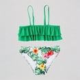 thumbnail image 1 of REDARER Girls' 2-Piece Swim Set – Double-Ruffled Top + Tropical Leaf & Floral Print Bottoms, Vacation Beach Swimwear,6-7 Years, 1 of 7