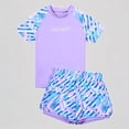 thumbnail image 1 of REDARER Girls' 2-Piece Swim Set – Short-Sleeve Rash Guard & Patterned Trunks, Stylish Beach/Pool Swimwear,150, 1 of 9