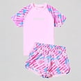 thumbnail image 1 of REDARER Girls' 2-Piece Swim Set – Short-Sleeve Rash Guard & Patterned Trunks, Stylish Beach/Pool Swimwear,150, 1 of 3