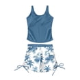 thumbnail image 1 of REDARER Girls 2 Piece Tankini Swimsuit Set Solid Blue Ruched Tank Top Blue Tree Print Drawstring Swim Shorts Summer Beach Pool Swimwear,9-10 Years, 1 of 8