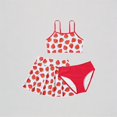 thumbnail image 1 of REDARER Girls' 3-Piece Bikini Set – Strawberry-Print Crop Top + Ruffled Skirt + Solid Bottoms, Cute Floral Swimwear Bathing Suit,7-8 Years, 1 of 6