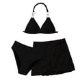 thumbnail image 1 of REDARER Girls 3 Piece Black Bikini Swimsuit Halter Neck with Rhinestone Rings & Ruffle Cover Up Skirt Beach Swimwear,4-5 Years, 1 of 4