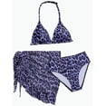 thumbnail image 1 of REDARER Girls 3-Piece Leopard Print Halter Bikini Swimsuit with Ruffle Sarong Bathing Suit for Big Kids Teens,11-12 Years, 1 of 9