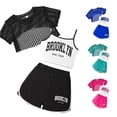 thumbnail image 1 of REDARER Girls 3 Piece Outfit Mesh Cover Up Brooklyn Print Cami Top Athletic Shorts Summer Play Set,11-12 Years, 1 of 9