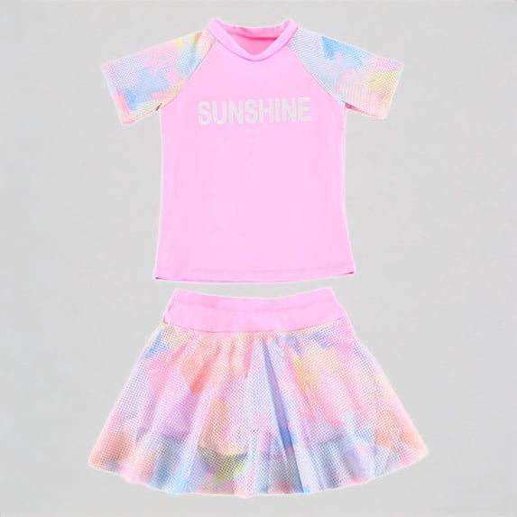REDARER Girls' 3-Piece Swim Set – Mesh-Sleeve Rash Guard & Sheer Cover-Up Skirt, Stylish Summer Swimwear,XXL