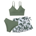 thumbnail image 1 of REDARER Girls 3 Piece Swimsuit Leaf Print Ruffle Wrap Skirt V Neck Adjustable Strap Bikini Bathing Suit,11-12 Years, 1 of 6