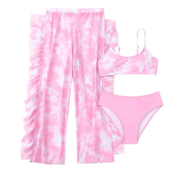 REDARER Girls 3 Pieces Bikini Bathing Suit with Rash Guard Pants Swimwear Cover Up Sets,Girls Swimsuit,11-12 Years
