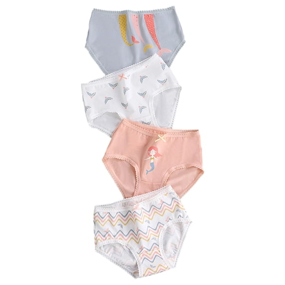 REDARER Girls' 4-Pack Cotton Briefs, Breathable Fairy Print Underwear with Lace Trim & Elastic Waistband,9-10 Years