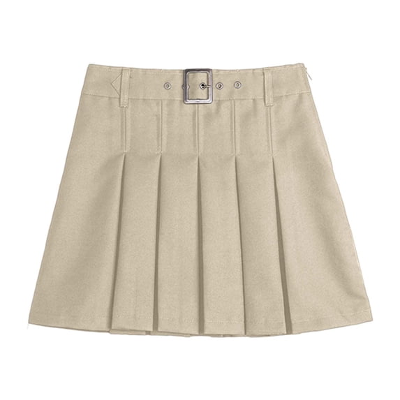 REDARER Girls Adjustable Buckle Waist Pleated Skirt Eyelet Belt Loops Side Zip British Style Casual Daily Back to School Uniform Skirt,17-18 Years