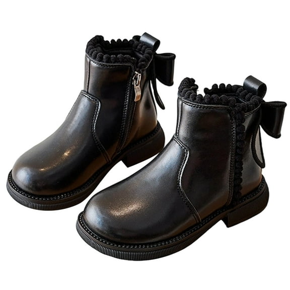 REDARER Girls Ankle Booties with Side Zipper & Bow Detail, Elastic Comfort Fit Dressy Boots for Toddler to Kids, Spring Autumn Winter Shoes,Color:Black,Size:5.5-6 Years