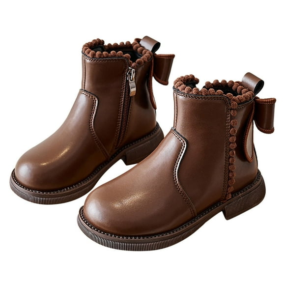 REDARER Girls Ankle Booties with Side Zipper & Bow Detail, Elastic Comfort Fit Dressy Boots for Toddler to Kids, Spring Autumn Winter Shoes,Color:Brown,Size:2-2.5 Years