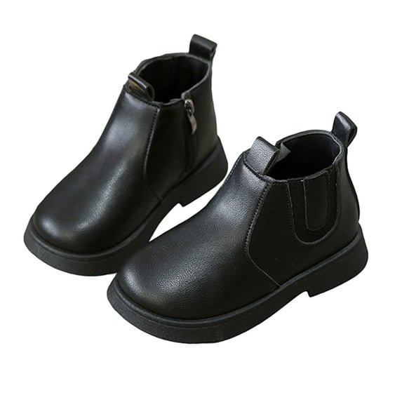 REDARER Girls Ankle Boots Classic British Style, Solid Color Leather Booties for Big Kids, Soft Sole Casual Fall Winter Shoes,Color:Black,Size:10-10.5 Years