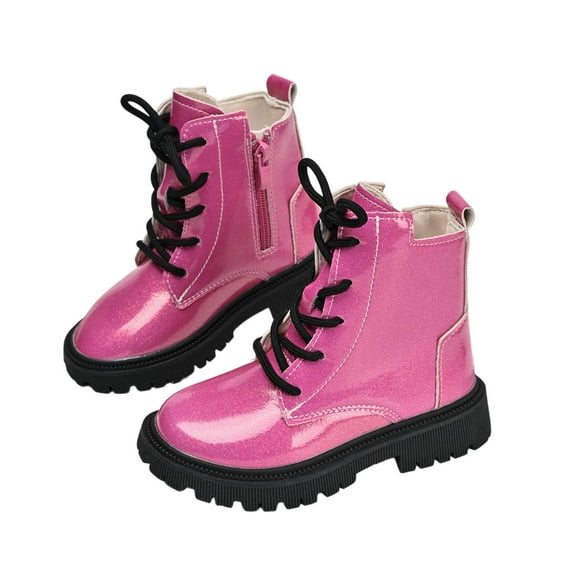 REDARER Girls Ankle Boots, Lace Up Princess Booties with Soft Sole, Comfortable Flat Heel Leather Boots for Casual Wear,Size:9-9.5 Years