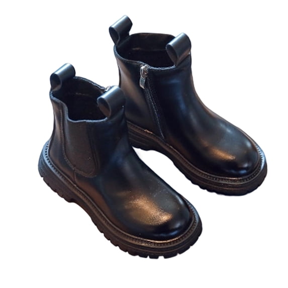 REDARER Girls Ankle Boots Side Zipper Leather Booties for Kids, Soft Sole Casual Shoes for Fall Winter,Color:Black,Size:8-9 Years