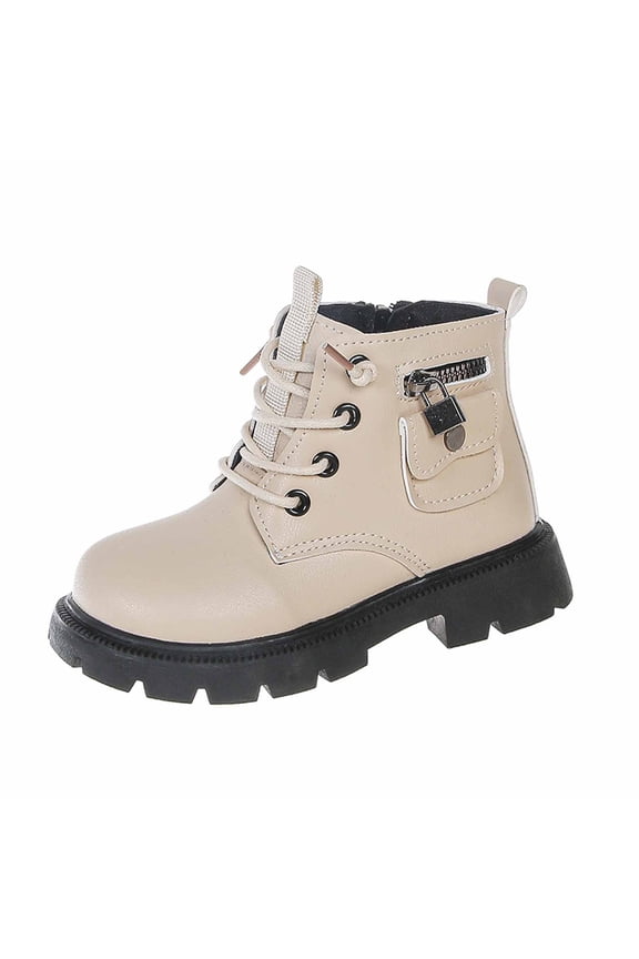 Girls Ankle Boots Soft Sole British Style Leather Martin Boots Side Zipper Comfortable Durable Everyday Wear,Size:7-8 Years