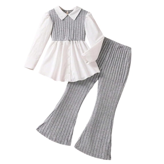 REDARER Girls Autumn Two Piece Set - Long Sleeve Color Block Top with Flared Pants, Casual Comfortable Outfit,Size:11-12 Years