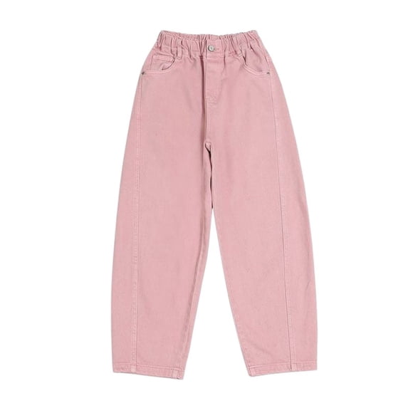 REDARER Girls Barrel Jeans, Elastic Waist Casual Cargo Pants, Comfortable Everyday Wear for Spring Summer,3-4 Years