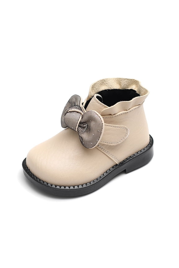 Girls Boots with Low Heel â Non- Rhinestone Bow Rain Boots for Winter, Warm & Waterproof Ankle Booties,Color:Beige,Size:21-24 Months