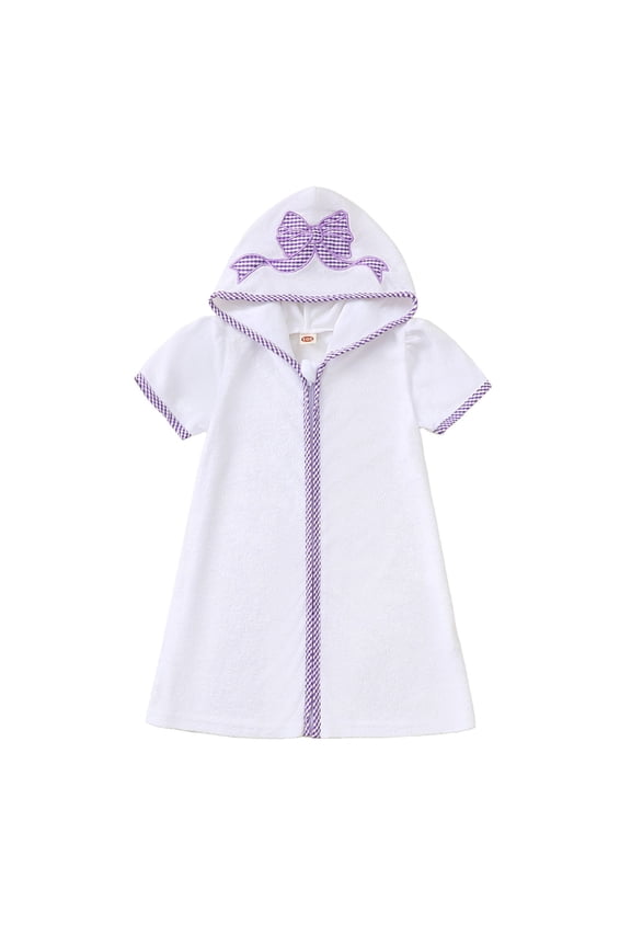 Girls Bow Hooded Terry Cover Up, Zip-Up Swimsuit Cover Up for Summer Swim & Bath,4-5 Years