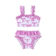 thumbnail image 1 of REDARER Girls Bow Print Two Piece Swimsuit with Ruffle Trim Straps & Ruffled Bottoms for Toddler Kids,3-4 Years, 1 of 6