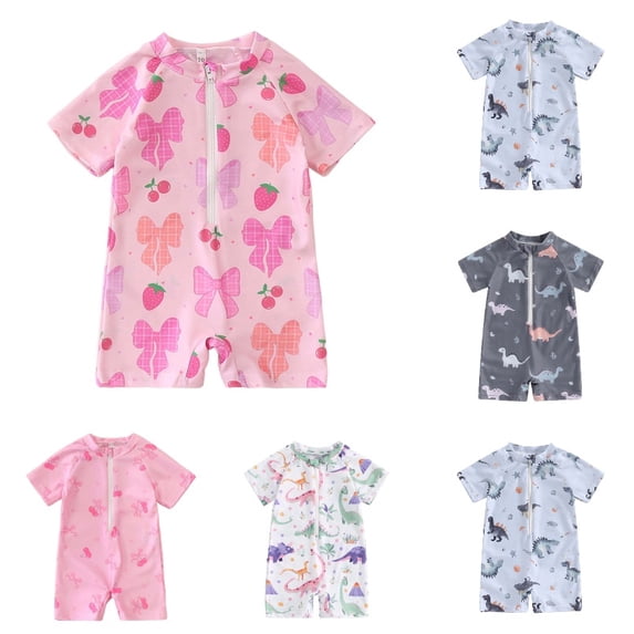 REDARER Girls Bow Strawberry Print Rash Guard, Short Sleeve One Piece Swimsuit UPF 50+,6-12 Months