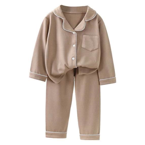 REDARER Girls Boys Pajama Set 2 Piece Double Velvet Soft Long Sleeve Lapel Collar Cozy Winter Kids Homewear,Size:11-12 Years