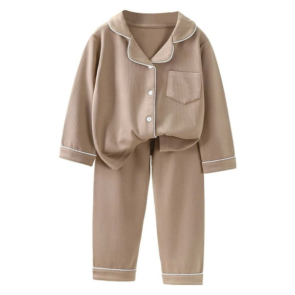 REDARER Girls Boys Pajama Set 2 Piece Double Velvet Soft Long Sleeve Lapel Collar Cozy Winter Kids Homewear,Size:13-14 Years