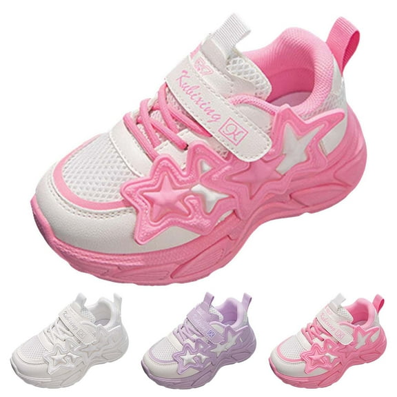 REDARER Girls' Breathable Hook & Loop Sneakers - Lightweight Mesh Casual Shoes, Non- Comfort for Everyday Wear,Color:Hot Pink,Size:12