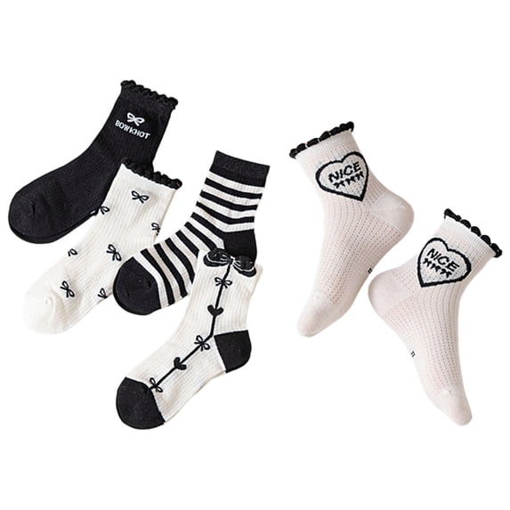REDARER Girls Breathable Mesh Ankle Socks, 5-Pack Strawberry Print & Ruffle Trim Socks for Everyday Casual Wear,3-5 Years