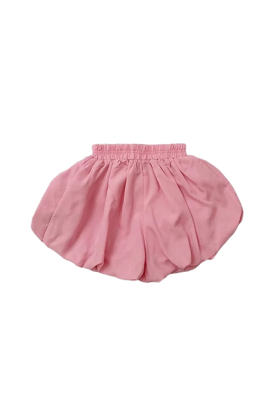 Girls Bubble Shorts, Elastic Waist Soft Breathable Summer Casual & Outdoor Playwear for Toddlers,12-18 Months