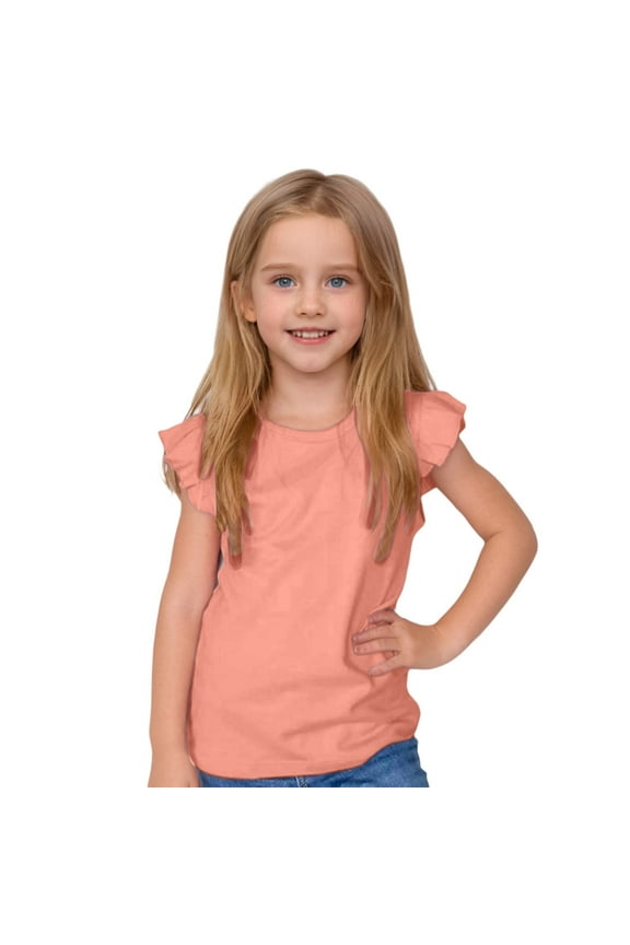 Girls Candy Color Ruffle Flutter Sleeve Tee - Loose Casual Short Sleeve Kids Fashion Summer Top,3-4 Years