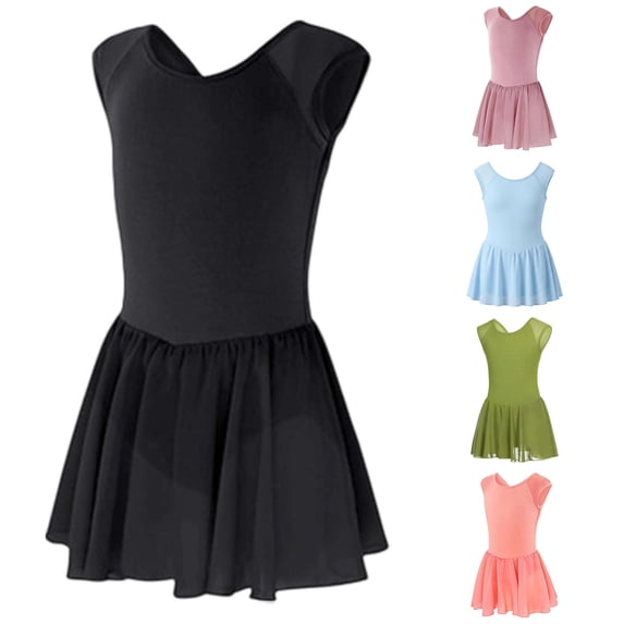 REDARER Girls Cap Sleeve Ballet Leotard Soft Stretchy Chiffon Skirt Lightweight Elegant Dance Practice Outfit,4-5 Years