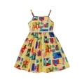 thumbnail image 1 of REDARER Girls Cartoon Tropical Figure Print Spaghetti Strap Dress Lace Trim Waist Elastic Flared A Line Casual Summer Sundress, 1 of 7