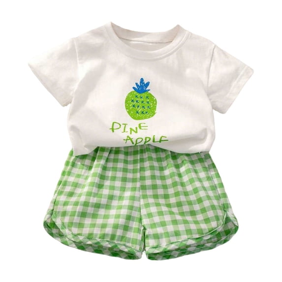 REDARER Girls Casual Wear Set, Grape Print Tee & Gingham Shorts, Soft Breathable 2-Piece Summer Outfit,18-24 Months