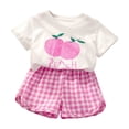 thumbnail image 1 of REDARER Girls Casual Wear Set, Grape Print Tee & Gingham Shorts, Soft Breathable 2-Piece Summer Outfit,4-5 Years, 1 of 3