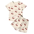 thumbnail image 1 of REDARER Girls Cherry Print Pajama Set, Soft Short Sleeve Round Neck Sleepwear for Casual Home Wear,11-12 Years, 1 of 3