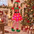 thumbnail image 1 of REDARER Girls Christmas Elf 5PCS Set Holiday Cosplay Outfit with Flutter Sleeve LED Dress Elf Hat Striped Socks Elf Shoes and Waist Belt,13-14 Years, 1 of 5