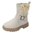 thumbnail image 1 of REDARER Girls Heel Boots - Thick-Soled Mid-Calf Winter Boots with Pearl Bow & Side Zipper, Warm Booties for Kids,Color:Z10 White,Size:10-10.5 Years, 1 of 8