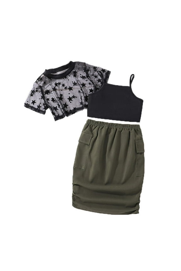 Girls Clothing Sets Summer Short Sleeve Top Vest Half Skirt Suit,8-9 Years