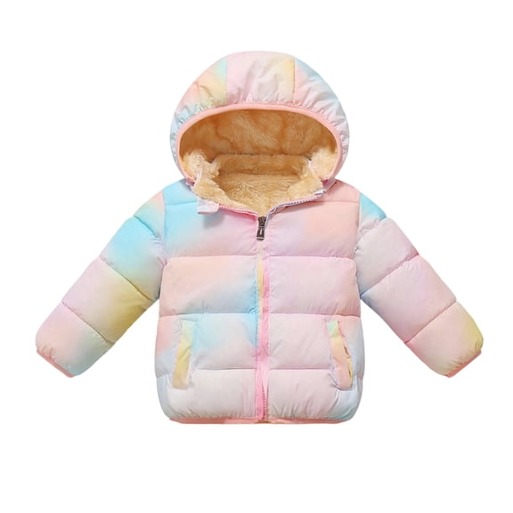 REDARER Girls Down Coat Winter Warm Jacket, Tie-Dye Lined Hoodless Outerwear for Kids and Toddlers, Cozy Thermal Insulated Padded Coat,Size:2-3 Years