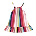 thumbnail image 1 of REDARER Girls Colorful Vertical Stripe Halter Spaghetti Strap Dress Elastic Neck Ruffle Hem Casual Summer Sundress, 1 of 8