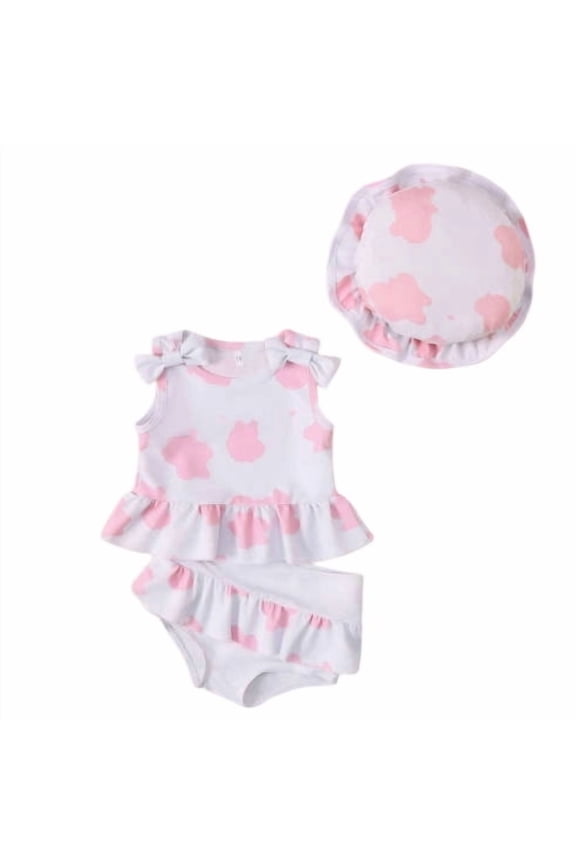 Girls Cow Print Tankini Set, Ruffle Two Piece Swimsuit with Matching Swim Cap,0-6 Months